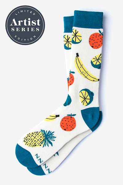 White Carded Cotton Alynn® X Jordan Sondler Fruit Medium-Large Sock