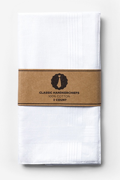 White Cotton 3 Pack Classic Handkerchief