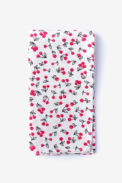 White Cotton Cherry Pocket Square