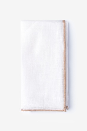 Beige Edged Linen White Pocket Square