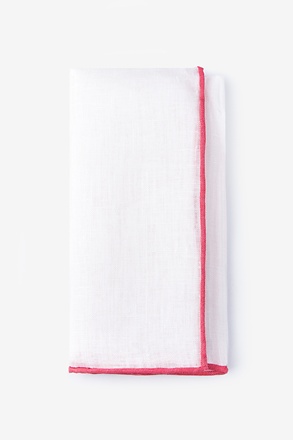 Coral Edged Linen White Pocket Square