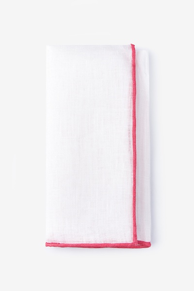 White Linen Coral Edged Linen Pocket Square