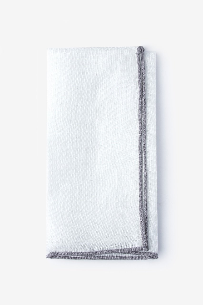 Gray Edged Linen White Pocket Square Photo (0)