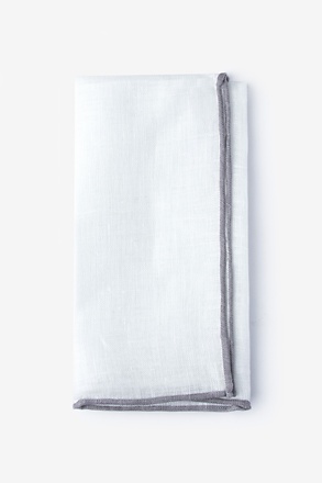 Gray Edged Linen White Pocket Square