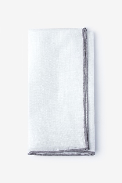 White Linen Gray Edged Linen Pocket Square
