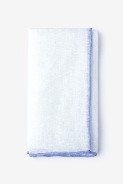White Linen Lilac Edged Linen Pocket Square
