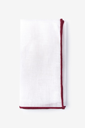 Maroon Edged Linen White Pocket Square