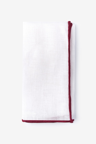 White Linen Maroon Edged Linen Pocket Square
