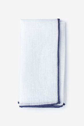 _Navy Edged Linen White Pocket Square_