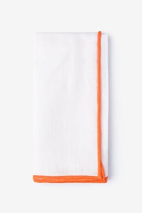 Orange Edged Linen White Pocket Square