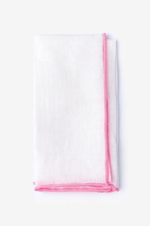 Pink Edged Linen White Pocket Square