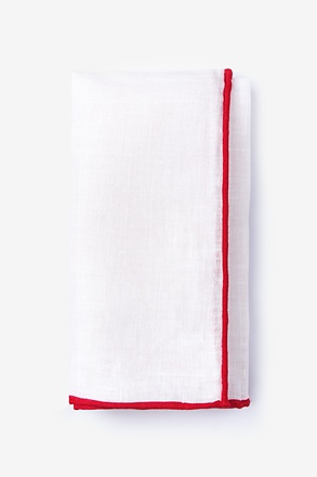 _Red Edged Linen White Pocket Square_