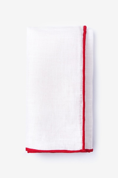 White Linen Red Edged Linen Pocket Square
