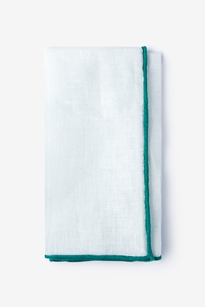 Teal Edged Linen White Pocket Square