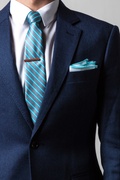 Turquoise Edged Linen White Pocket Square Photo (2)