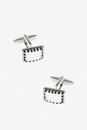 3D Checked Rectangle White Cufflinks
