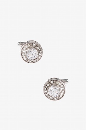 _Glitzy Round Diamond White Cufflinks_