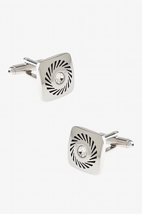 _Square Rhinestone Wheel White Cufflinks_