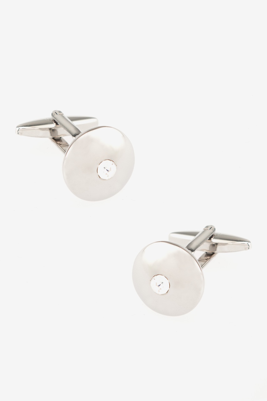 Wide Embellished Dome White Cufflinks Photo (0)