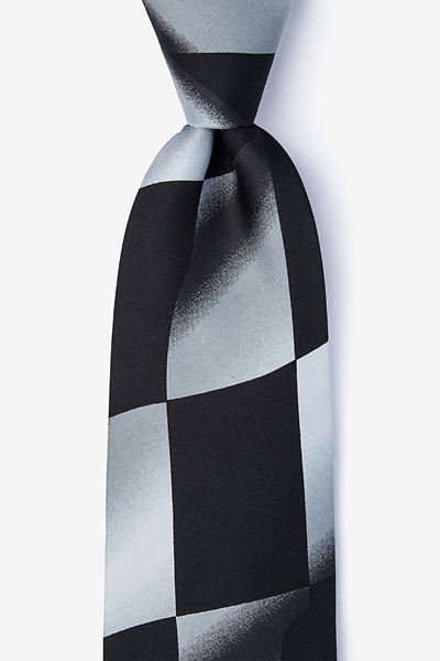 White Microfiber Check Racing Flag Tie