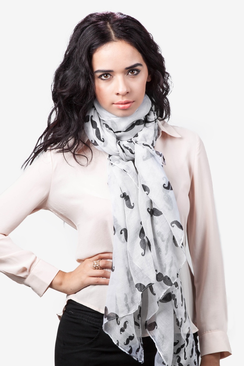 White Polyester Mustache Scarf | Ties.com