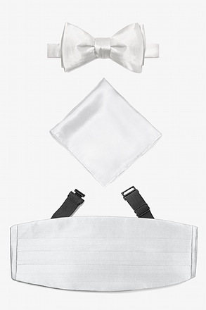 _Wedding Day White Self Tie Bow Tie Cummerbund Set_