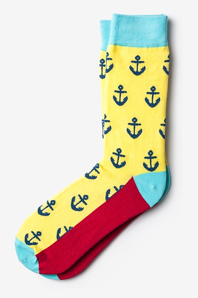 Yellow Carded Cotton Large Anchor Sock | Ties.com